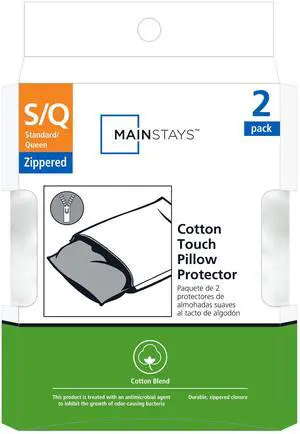 Mainstays Cotton Touch Pillow Cover Protector , S/Q Zippered, Soft, (2 Count) Mainstays Cotton Touch Pillow Cover Protector , S/Q Zippered, Soft, (2 Count)