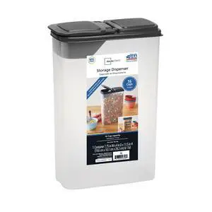 Mainstays Plastic Small Cereal Dispenser, Clear, Gray Lid, 16-Cups, Single, 7.25" x 4" x 11.25", Made for Pantry Organization and Food Storage Mainstays Plastic Small Cereal Dispenser, Clear, Gray Lid, 16-Cups, Single, 7.25" x 4" x 11.25", Made for Pantry Organization and Food Storage
