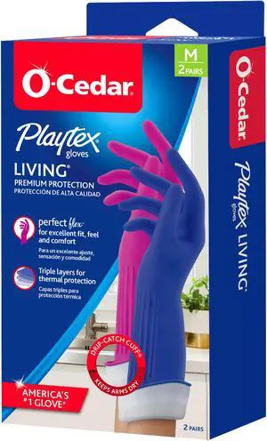 O-Cedar Playtex® Living Gloves, Reusable Cleaning Gloves, Medium, 2 Pairs O-Cedar Playtex® Living Gloves, Reusable Cleaning Gloves, Medium, 2 Pairs