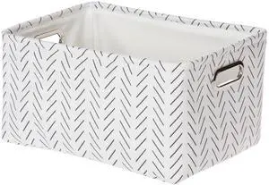 Mainstays Black & White Lines Canvas Storage Basket with Carry Handles, Decorative Fabric Organizer Bin for Home, 15 x 8 x 11 Inch Mainstays Black & White Lines Canvas Storage Basket with Carry Handles, Decorative Fabric Organizer Bin for Home, 15 x 8 x 11 Inch