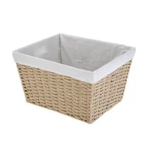 Mainstays Medium Tan Woven Paper Rope Decorative Storage Basket with Removable Fabric Liner, Home Organizer Bin, 13 x 7.8 x 9.8 Inch Mainstays Medium Tan Woven Paper Rope Decorative Storage Basket with Removable Fabric Liner, Home Organizer Bin, 13 x 7.8 x 9.8 Inch