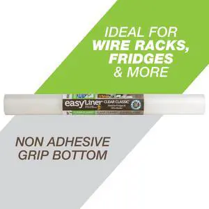 Duck Clear Classic EasyLiner NonAdhesive Shelf Liner, Clear, 20" x 4' Roll, WaterResistant Drawer & Cabinet Protector Mat Duck Clear Classic EasyLiner NonAdhesive Shelf Liner, Clear, 20" x 4' Roll, WaterResistant Drawer & Cabinet Protector Mat