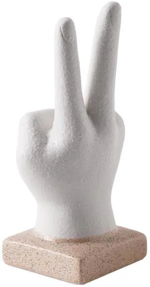 **Mainstays Peace Hand Sign Figurine, White Ceramic Bohemian Home Decor Collection, 6.5" x 2.5" x 2.75" Decorative Tabletop Accent** **Mainstays Peace Hand Sign Figurine, White Ceramic Bohemian Home Decor Collection, 6.5" x 2.5" x 2.75" Decorative Tabletop Accent**