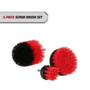 Hyper Tough 3Piece Nylon Bristle Scrub Brush Set, Power DrillAttached Cleaning Brushes with 1/4Inch Hex Shank Hyper Tough 3Piece Nylon Bristle Scrub Brush Set, Power DrillAttached Cleaning Brushes with 1/4Inch Hex Shank