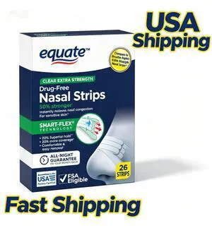 Equate Extra Strength Clear Nasal Strips, 26 Count, SmartFlex Technology, Instant Relief for Nasal Congestion & Snoring, Compare to Breathe Right Extra Strength Equate Extra Strength Clear Nasal Strips, 26 Count, SmartFlex Technology, Instant Relief for Nasal Congestion & Snoring, Compare to Breathe Right Extra Strength