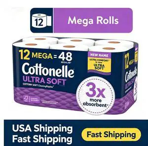 Cottonelle Ultra Soft Toilet Paper, 2Ply Strong Bath Tissue, 12 Mega Rolls, Perfume & DyeFree, SepticSafe for Sensitive Skin Cottonelle Ultra Soft Toilet Paper, 2Ply Strong Bath Tissue, 12 Mega Rolls, Perfume & DyeFree, SepticSafe for Sensitive Skin
