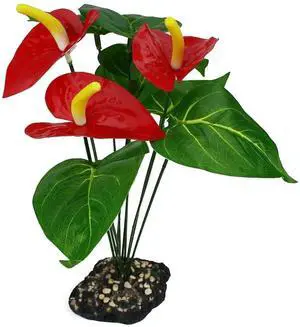 Komodo Anthurium Artificial Plant Green and Red Aquarium Decor Komodo Anthurium Artificial Plant Green and Red Aquarium Decor