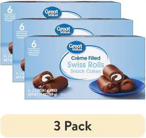 Great Value Creme Filled Swiss Rolls Snack Cakes 13 oz 6 Count 3 Pack Great Value Creme Filled Swiss Rolls Snack Cakes 13 oz 6 Count 3 Pack