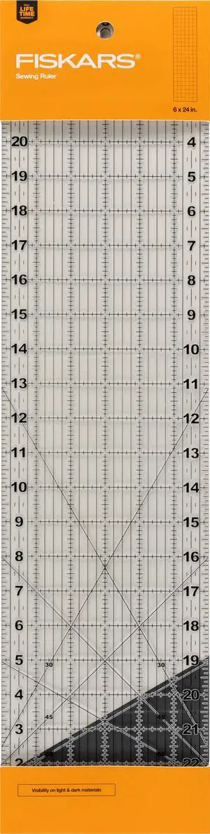 Fiskars Clear Sewing Ruler & Measuring Tool, 6in x 24in, Single Piece Fiskars Clear Sewing Ruler & Measuring Tool, 6in x 24in, Single Piece