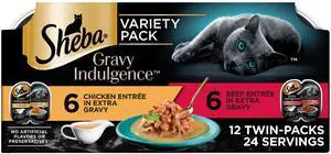 Sheba Gravy Indulgence Entree Variety Pack Cat Food in Extra Gravy, 2.6 Oz Twin-Pack Trays, 24 Count Sheba Gravy Indulgence Entree Variety Pack Cat Food in Extra Gravy, 2.6 Oz Twin-Pack Trays, 24 Count