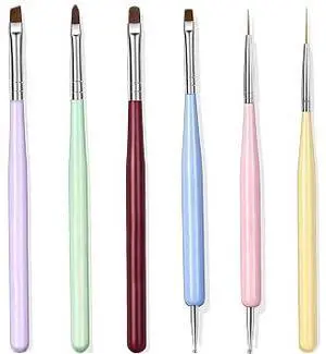 6Pcs Professional Nail Art Brushes Set, Multi-Function Nail Liner Brush, Flat Painting Brush, Builder Gel Brush and Multi-Size Dotting Pens, Premium Nylon Precision Nail Design Tools for DIY Gel Nail 6Pcs Professional Nail Art Brushes Set, Multi-Function Nail Liner Brush, Flat Painting Brush, Builder Gel Brush and Multi-Size Dotting Pens, Premium Nylon Precision Nail Design Tools for DIY Gel Nail