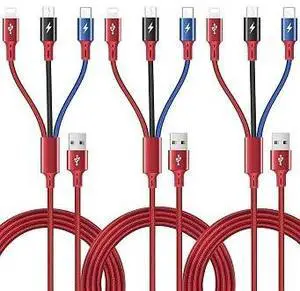 3Pack 5FT 3in1 Braided Multi Charging Cable, Universal Fast Charger Cord with Lightning/USBC/MicroUSB Ports, MultiDevice Charging Cable for iPhone, Samsung, Tablets, PS and More 3Pack 5FT 3in1 Braided Multi Charging Cable, Universal Fast Charger Cord with Lightning/USBC/MicroUSB Ports, MultiDevice Charging Cable for iPhone, Samsung, Tablets, PS and More