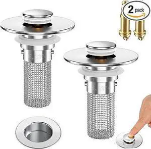Universal Pop-Up Sink Stopper Strainer, 2PCS 304 Stainless Steel Hair Catcher Drain Filter for Bathroom Shower Bathtub Universal Pop-Up Sink Stopper Strainer, 2PCS 304 Stainless Steel Hair Catcher Drain Filter for Bathroom Shower Bathtub