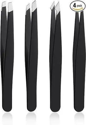 4PCS Stainless Steel Precision Tweezers Set, Slanted Tip Eyebrow Tweezers for Hair Removal, Craft and Home Use 4PCS Stainless Steel Precision Tweezers Set, Slanted Tip Eyebrow Tweezers for Hair Removal, Craft and Home Use