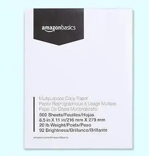 Amazon Basics Multipurpose White Printer Copy Paper, 8.5x11, 20lb, 92 Bright, 500Sheet 1 Ream Amazon Basics Multipurpose White Printer Copy Paper, 8.5x11, 20lb, 92 Bright, 500Sheet 1 Ream