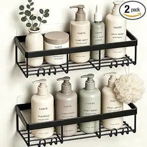 Moforoco 2-Pack Shower Caddy, Self-Adhesive Rustproof Bathroom Shelf Wall Mount Storage Organizer Moforoco 2-Pack Shower Caddy, Self-Adhesive Rustproof Bathroom Shelf Wall Mount Storage Organizer
