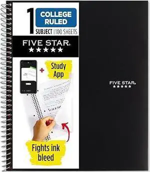 Five Star 1 Subject Spiral Notebook, College Ruled 100 Sheets with Smart Study App, Black Five Star 1 Subject Spiral Notebook, College Ruled 100 Sheets with Smart Study App, Black