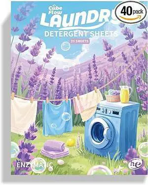 Lavender Laundry Detergent Sheets, 40 Loads Hypoallergenic Eco-Friendly Deep Clean Soap Strips Lavender Laundry Detergent Sheets, 40 Loads Hypoallergenic Eco-Friendly Deep Clean Soap Strips