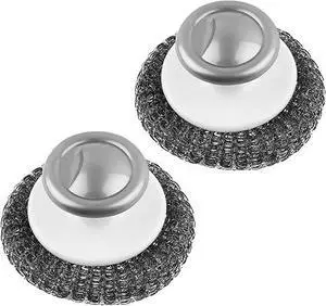 Stainless Steel Wool Scrubbers, 2 Pack Heavy Duty Reusable Scouring Pads with Handle Stainless Steel Wool Scrubbers, 2 Pack Heavy Duty Reusable Scouring Pads with Handle