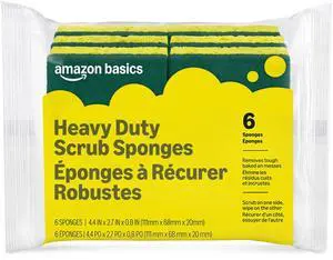 Amazon Basics Heavy Duty Dual-Sided Scrub Sponges, Reusable, 4.4 x 2.7 x 0.8 in, Yellow/Green, 6-Pack Amazon Basics Heavy Duty Dual-Sided Scrub Sponges, Reusable, 4.4 x 2.7 x 0.8 in, Yellow/Green, 6-Pack