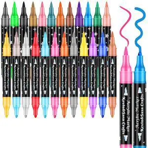 KEVIN&SASA CRAFTS 24 Colors Dual Tip Acrylic Paint Marker Pens Set KEVIN&SASA CRAFTS 24 Colors Dual Tip Acrylic Paint Marker Pens Set