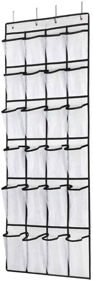 SAVERHO Over the Door Shoe Organizer, 24 Mesh Large Pockets, Hanging Shoe Storage for Men, Women, Kids, White SAVERHO Over the Door Shoe Organizer, 24 Mesh Large Pockets, Hanging Shoe Storage for Men, Women, Kids, White