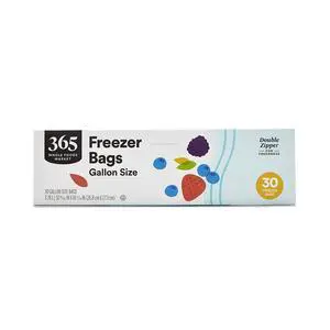 Gallon Size Freezer Bags, Double Zipper, 30 Count, 365 by Whole Foods Market Gallon Size Freezer Bags, Double Zipper, 30 Count, 365 by Whole Foods Market