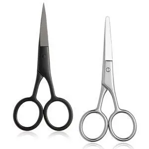 2PCS Small Grooming Scissors with Straight & Rounded Safety Tips for Facial Hair, Eyebrows, Nose Hair, Beard, Mustache, Eyelashes, and Ear Hair - Silver & Black 2PCS Small Grooming Scissors with Straight & Rounded Safety Tips for Facial Hair, Eyebrows, Nose Hair, Beard, Mustache, Eyelashes, and Ear Hair - Silver & Black