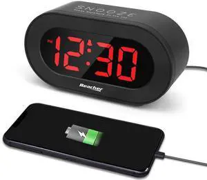 REACHER Dimmable LED Digital Alarm Clock with USB Charger REACHER Dimmable LED Digital Alarm Clock with USB Charger