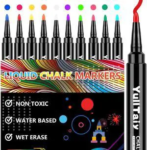 Liquid Chalk Markers 1mm Fine Point, 10 Colors for Acrylic Calendar, Dry Erase Board, Whiteboard, Glass, Mirror - Easy Wet Erase Liquid Chalk Markers 1mm Fine Point, 10 Colors for Acrylic Calendar, Dry Erase Board, Whiteboard, Glass, Mirror - Easy Wet Erase