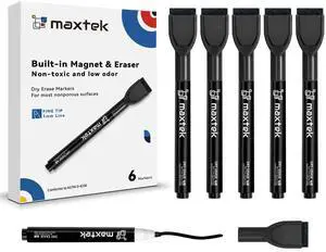Maxtek Magnetic Black Dry Erase Markers, 6 Count Fine Tip with Eraser, Low Odor for Classroom, Office, Home Maxtek Magnetic Black Dry Erase Markers, 6 Count Fine Tip with Eraser, Low Odor for Classroom, Office, Home
