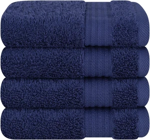 Cotton Paradise 100% Cotton Turkish Towel Set, 4 Piece Washcloth Set, Navy Blue, Soft Absorbent Quick Dry Cotton Paradise 100% Cotton Turkish Towel Set, 4 Piece Washcloth Set, Navy Blue, Soft Absorbent Quick Dry