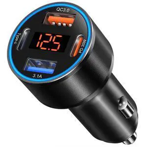 4-Port 65W Dual 12V USB-A & USB-C Car Charger with Voltmeter, PD/QC 3.0 Fast Charging Cigarette Lighter Adapter for iPhone 16e/15/14/13/12/11 Pro Max, Samsung, Android (B 4-Port 65W Dual 12V USB-A & USB-C Car Charger with Voltmeter, PD/QC 3.0 Fast Charging Cigarette Lighter Adapter for iPhone 16e/15/14/13/12/11 Pro Max, Samsung, Android (B