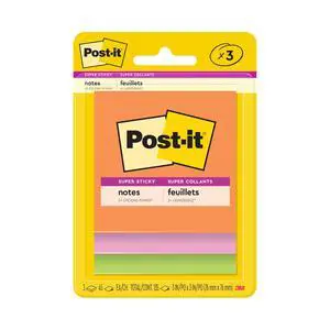 Post-it Super Sticky Notes, 3 x 3 in, Neon Fizz, 3 Pads, 45 Sheets/Pad Post-it Super Sticky Notes, 3 x 3 in, Neon Fizz, 3 Pads, 45 Sheets/Pad