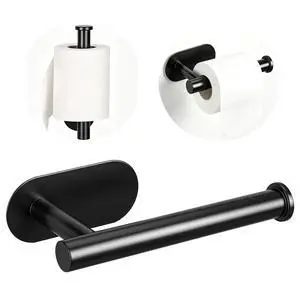 Toilet Paper Holder, Black Stainless Steel, Self-Adhesive, No Drilling Toilet Paper Holder, Black Stainless Steel, Self-Adhesive, No Drilling