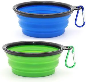 Collapsible Dog Bowls 2-Pack, Small, Blue+Green, Portable Pet Feeding Dish with 2 Carabiners for Cats and Dogs Travel Collapsible Dog Bowls 2-Pack, Small, Blue+Green, Portable Pet Feeding Dish with 2 Carabiners for Cats and Dogs Travel