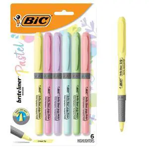 BIC Brite Liner Grip Pastel Highlighters, Chisel Tip, 6-Count BIC Brite Liner Grip Pastel Highlighters, Chisel Tip, 6-Count
