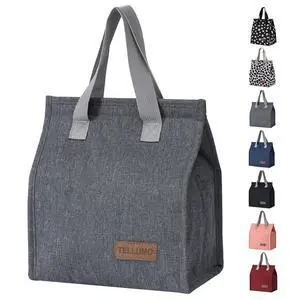 TELLUMO Large Insulated Lunch Bag for Men & Women, Leakproof Thermal Cooler Tote, Portable Reusable Snack Container, Travel Office Beach, Grey TELLUMO Large Insulated Lunch Bag for Men & Women, Leakproof Thermal Cooler Tote, Portable Reusable Snack Container, Travel Office Beach, Grey