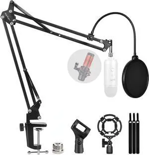 Heavy Duty Boom Arm Scissor Mic Stand for Blue Yeti, Quadcast with Windscreen and Double-Layered Pop Filter, Broadcasting, Recording, Game Heavy Duty Boom Arm Scissor Mic Stand for Blue Yeti, Quadcast with Windscreen and Double-Layered Pop Filter, Broadcasting, Recording, Game