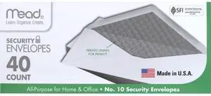 Mead #10 Envelopes, Letter Size, 4-1/8" x 9-1/2", Security Printed Lining, Gummed Closure, Windowless, White, 40 Count (75214) Mead #10 Envelopes, Letter Size, 4-1/8" x 9-1/2", Security Printed Lining, Gummed Closure, Windowless, White, 40 Count (75214)