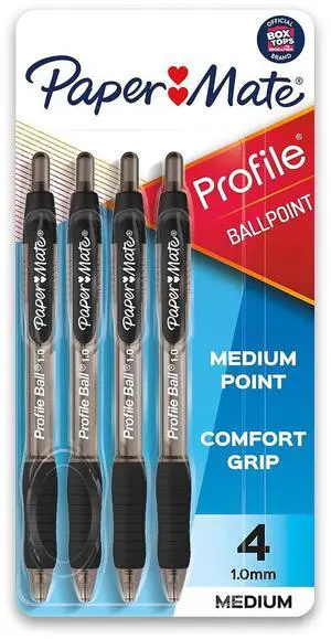 Paper Mate Profile Retractable Ballpoint Pen, Medium 1mm, Black Ink, Translucent Black Barrel, 4-Pack Paper Mate Profile Retractable Ballpoint Pen, Medium 1mm, Black Ink, Translucent Black Barrel, 4-Pack
