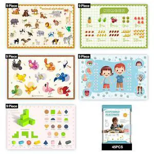 45 Pack Sticky Disposable Placemats for Baby and Toddlers, 5 Designs 45 Pack Sticky Disposable Placemats for Baby and Toddlers, 5 Designs