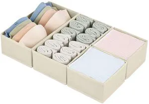 DIMJ Drawer Organizer Bins 4 Pack, Fabric Closet Organization and Storage Boxes for Baby Clothes, Underwear, Socks, and Ties, Beige DIMJ Drawer Organizer Bins 4 Pack, Fabric Closet Organization and Storage Boxes for Baby Clothes, Underwear, Socks, and Ties, Beige