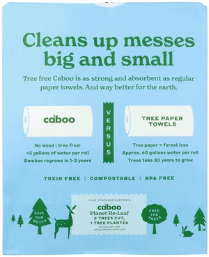 Caboo Tree Free Paper Towels, 2 Rolls, Plastic Free, Earth Friendly, Sustainable, Strong 2 Ply Sheets Caboo Tree Free Paper Towels, 2 Rolls, Plastic Free, Earth Friendly, Sustainable, Strong 2 Ply Sheets