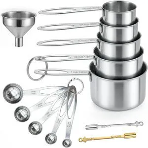 13PCS Stainless Steel Measuring Cups and Spoons Set with Funnel, Stackable, Dishwasher Safe, for Baking Cooking, Dry & Liquid Ingredients 13PCS Stainless Steel Measuring Cups and Spoons Set with Funnel, Stackable, Dishwasher Safe, for Baking Cooking, Dry & Liquid Ingredients