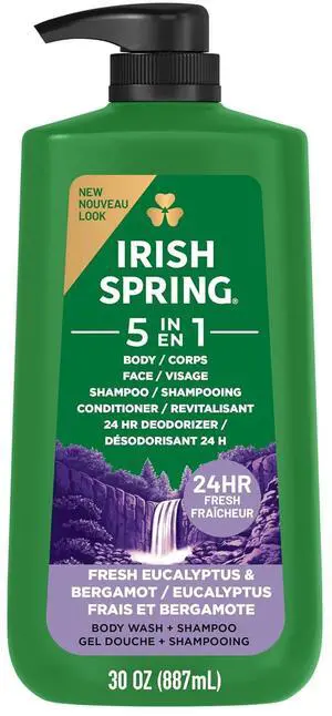 Irish Spring 5 in 1 Body Wash for Men, Fresh Eucalyptus & Bergamot, 887mL Irish Spring 5 in 1 Body Wash for Men, Fresh Eucalyptus & Bergamot, 887mL