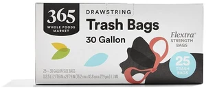 365 by Whole Foods Market Flextra Strength Drawstring Trash Bags, 30 Gallon, 25 Count 365 by Whole Foods Market Flextra Strength Drawstring Trash Bags, 30 Gallon, 25 Count