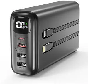 51000mAh Portable Charger with Built-in USB-C & Lightning Cables, 22.5W Fast Charging Power Bank, High Capacity Battery Pack for iPhone, Samsung, Android, Travel, Camping 51000mAh Portable Charger with Built-in USB-C & Lightning Cables, 22.5W Fast Charging Power Bank, High Capacity Battery Pack for iPhone, Samsung, Android, Travel, Camping