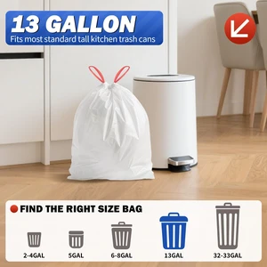 Trash Bags 13 Gallon, 20 Count Drawstring Tall Kitchen Garbage Bags, Unscented White Recycling Bags, Trash Can Wastebasket Bin Liners House Essentials for Bathroom Apartment Home and Kitchen Trash Bags 13 Gallon, 20 Count Drawstring Tall Kitchen Garbage Bags, Unscented White Recycling Bags, Trash Can Wastebasket Bin Liners House Essentials for Bathroom Apartment Home and Kitchen