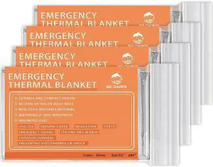 Emergency Mylar Thermal Blankets -Space Blanket Survival kit Camping Blanket (4-Pack). Perfect for Outdoors, Hiking, Survival, Bug Out Bag Marathons or First Aid 1 Emergency Mylar Thermal Blankets -Space Blanket Survival kit Camping Blanket (4-Pack). Perfect for Outdoors, Hiking, Survival, Bug Out Bag Marathons or First Aid 1